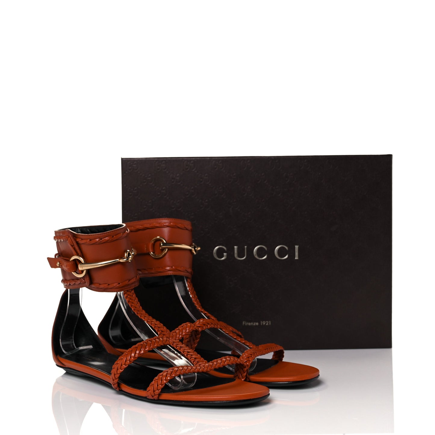 Calfskin Braided Horsebit Sandals 39.5 Cognac