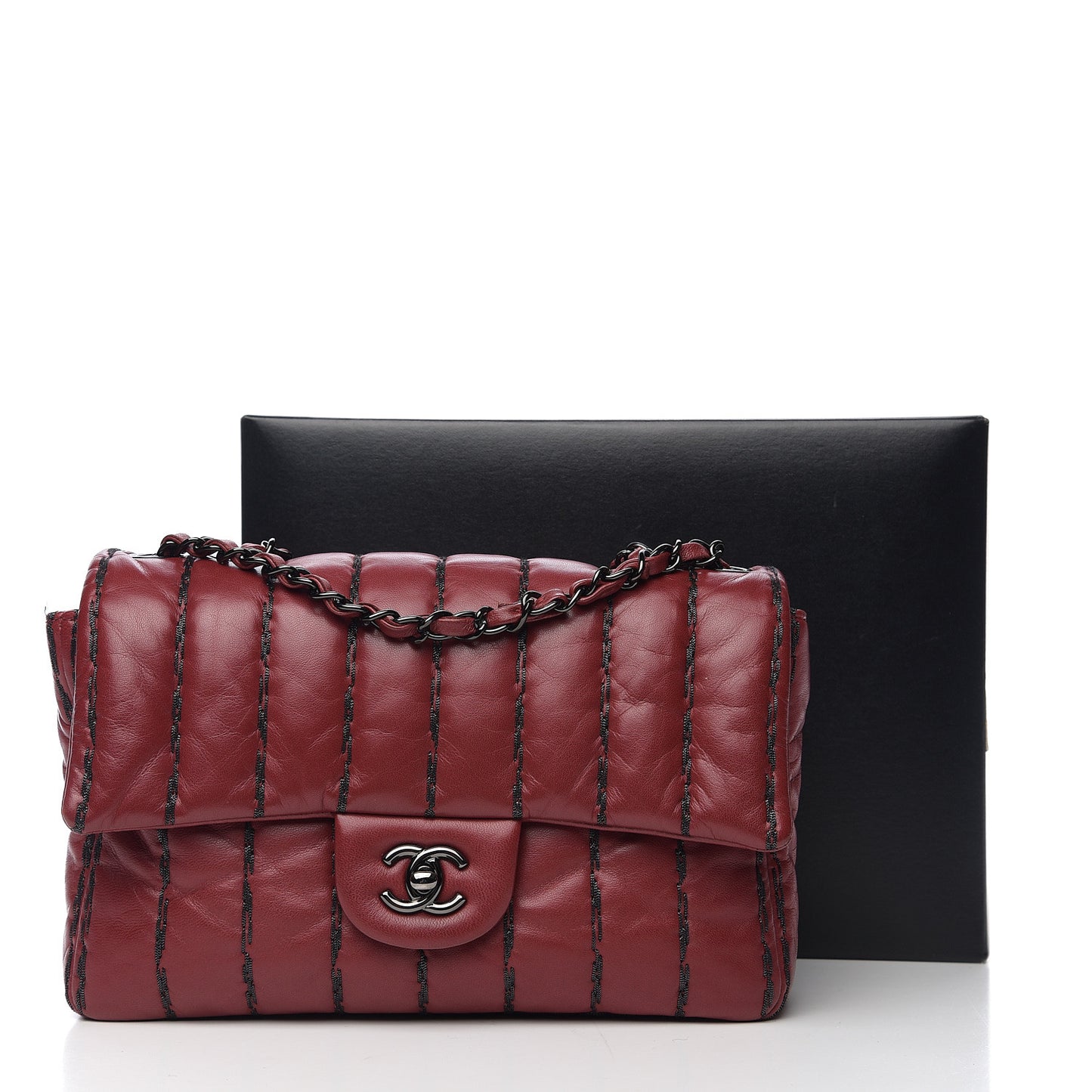 Lambskin Vertical Stitch Mini Rectangular Flap Rouge Fonce