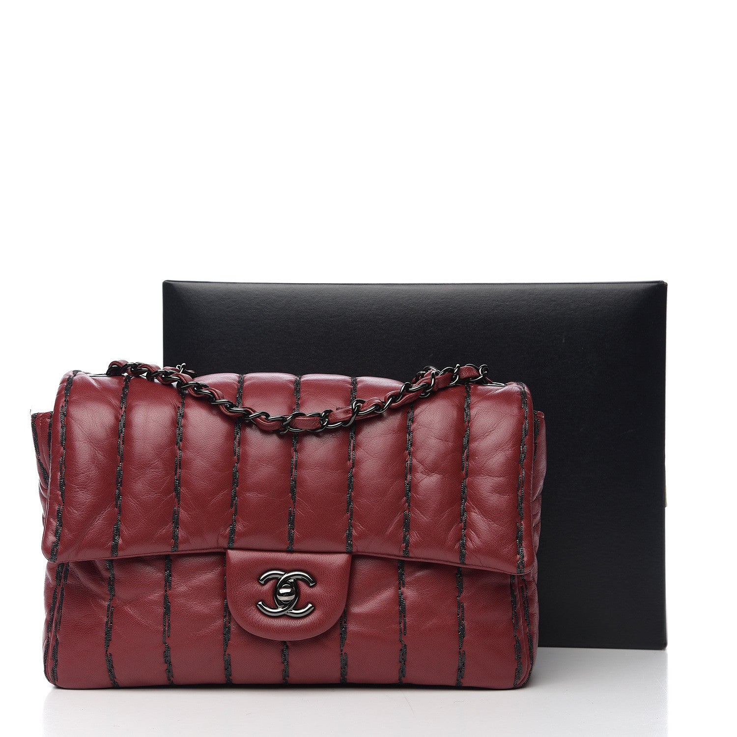 Chanel Lambskin Vertical Stitch Mini Rectangular Flap Rouge Fonce 11 of 11