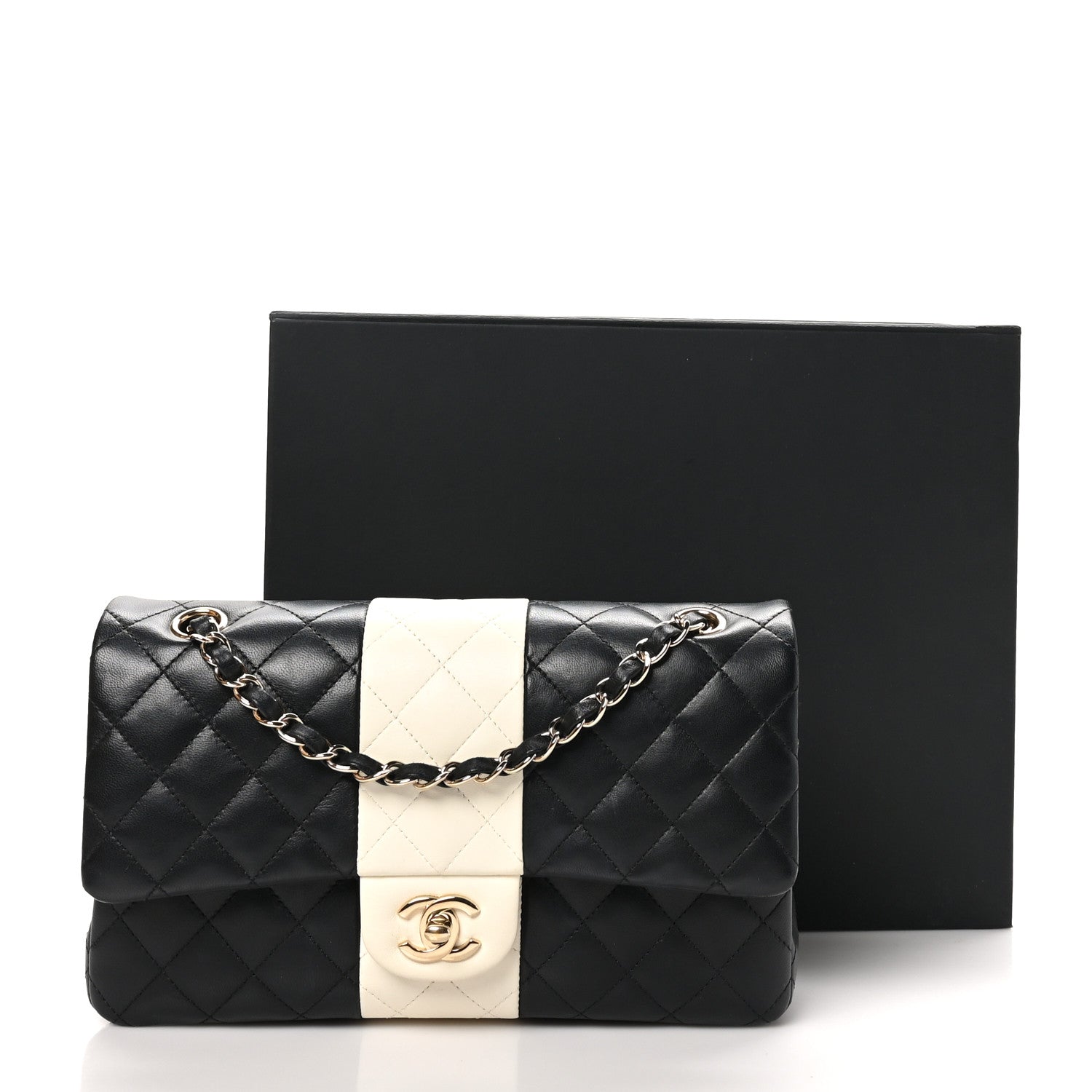 Chanel Lambskin Quilted Medium Double Flap Black White 11 of 11