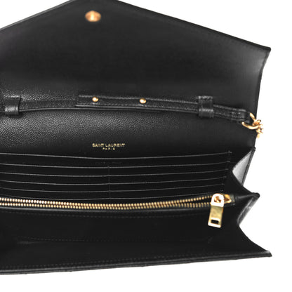 Saint Laurent Grain De Poudre Matelasse Chevron Monogram Chain Wallet Black 5 of 10