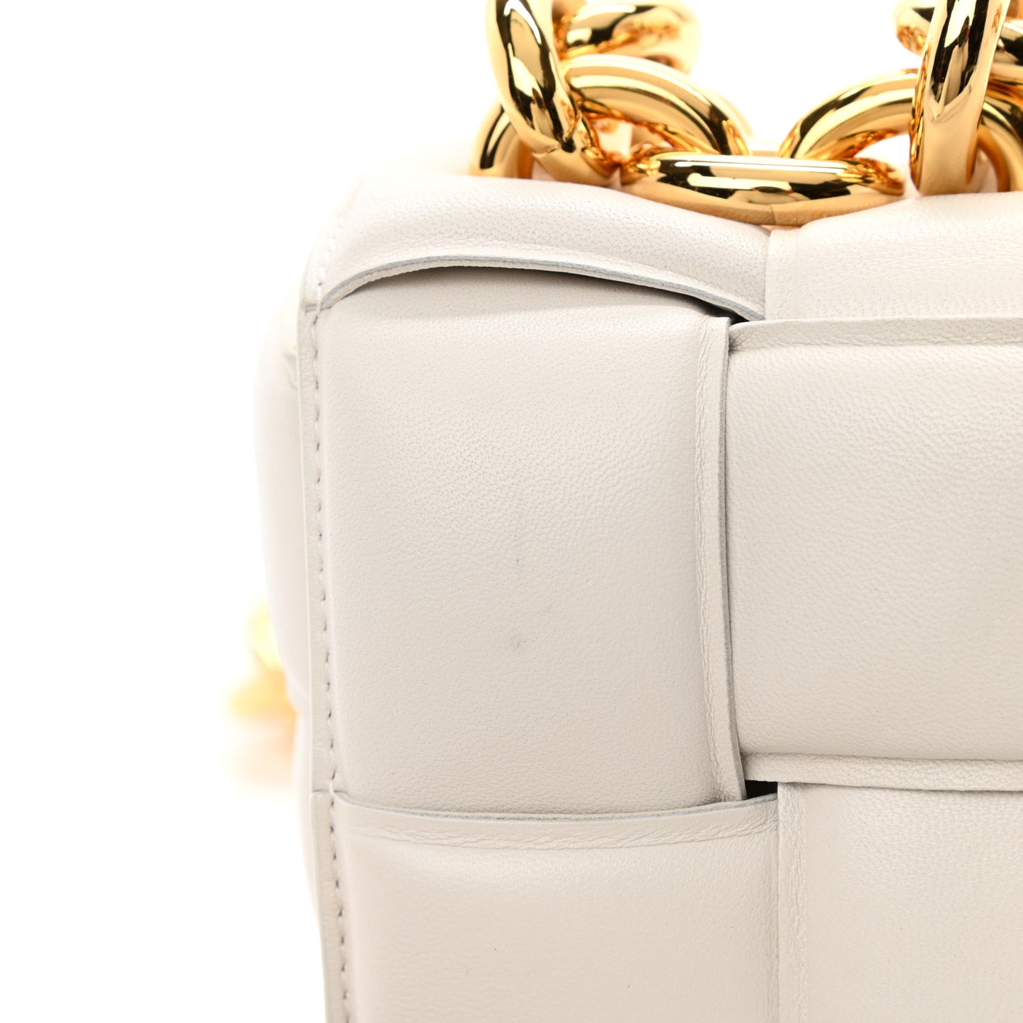 Lambskin Maxi Intreccio Padded Chain Cassette Crossbody Bag White
