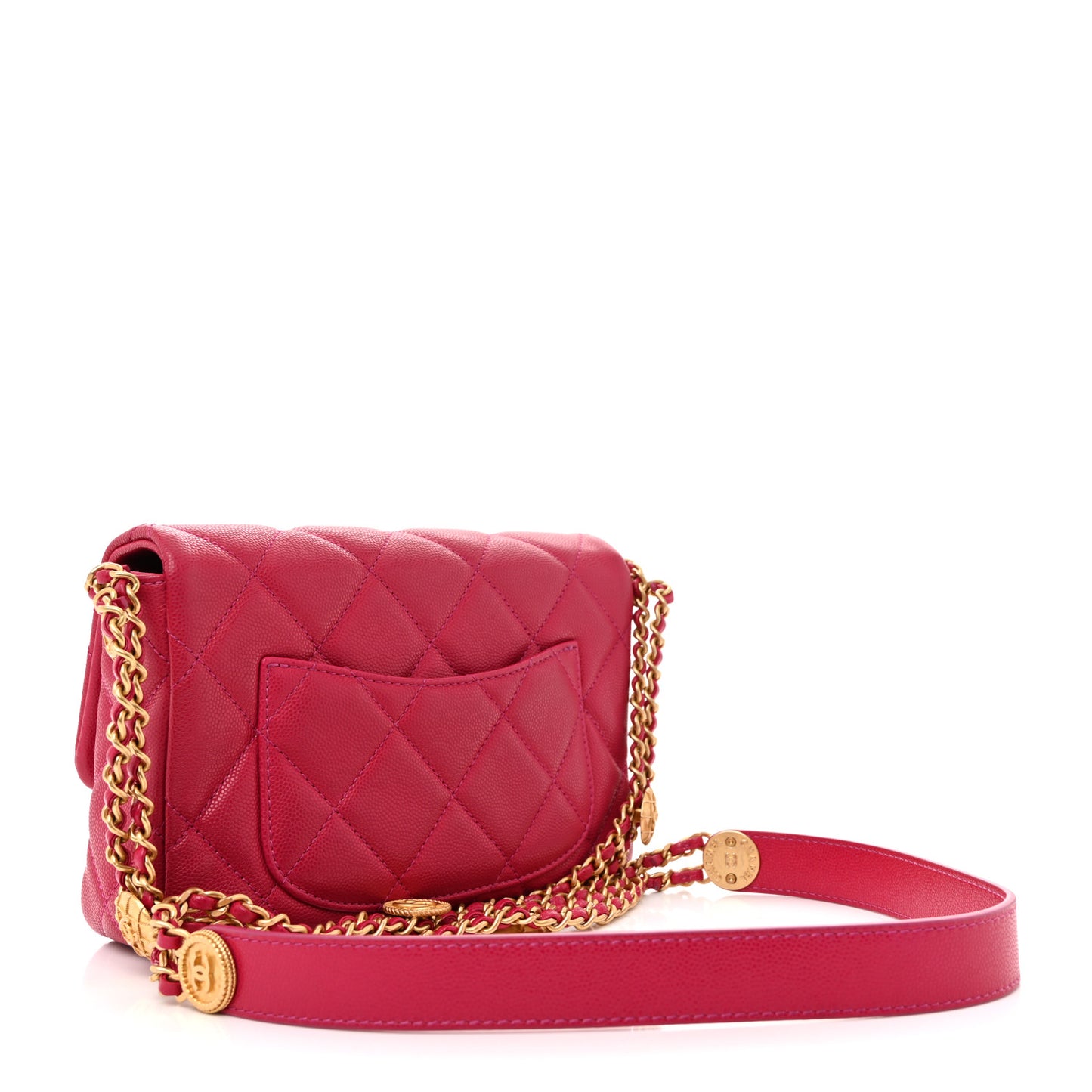 Caviar Quilted Small Twist Your Buttons Flap Fuchsia