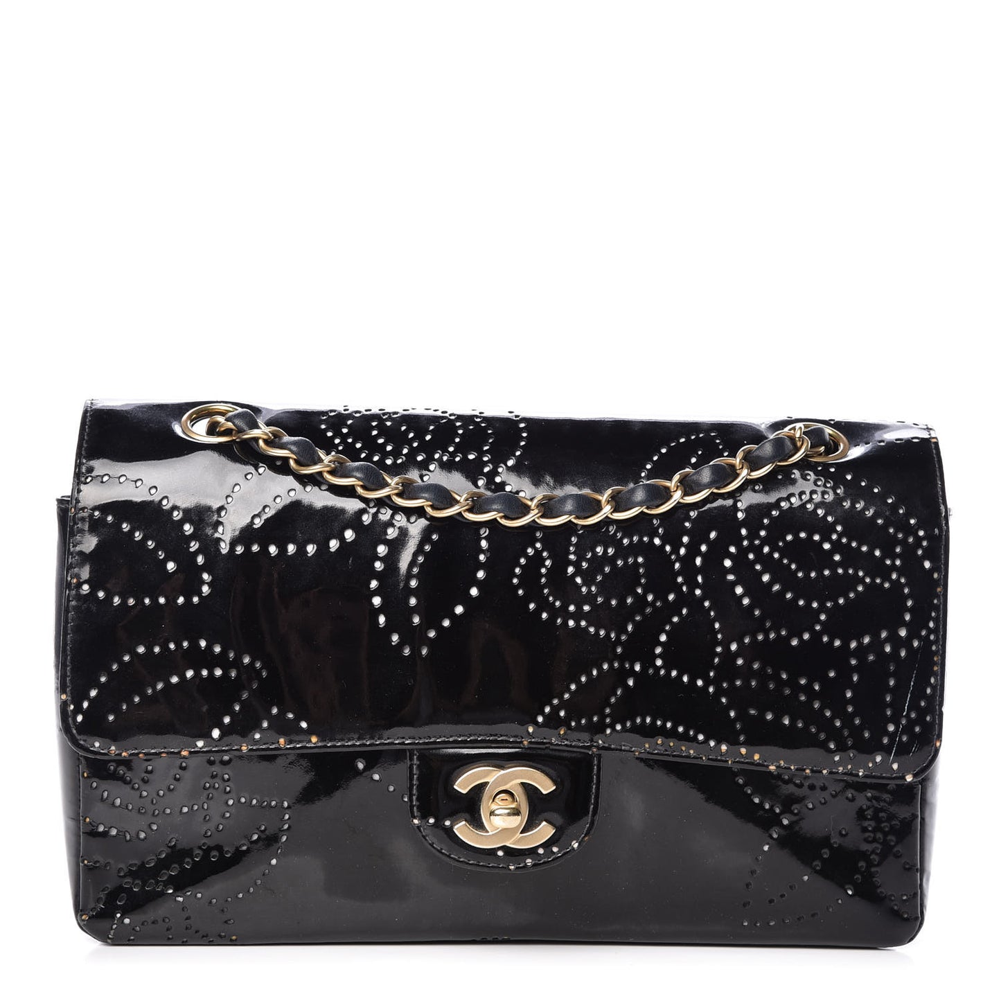 Patent Perforated Camellia Medium Single Flap Black