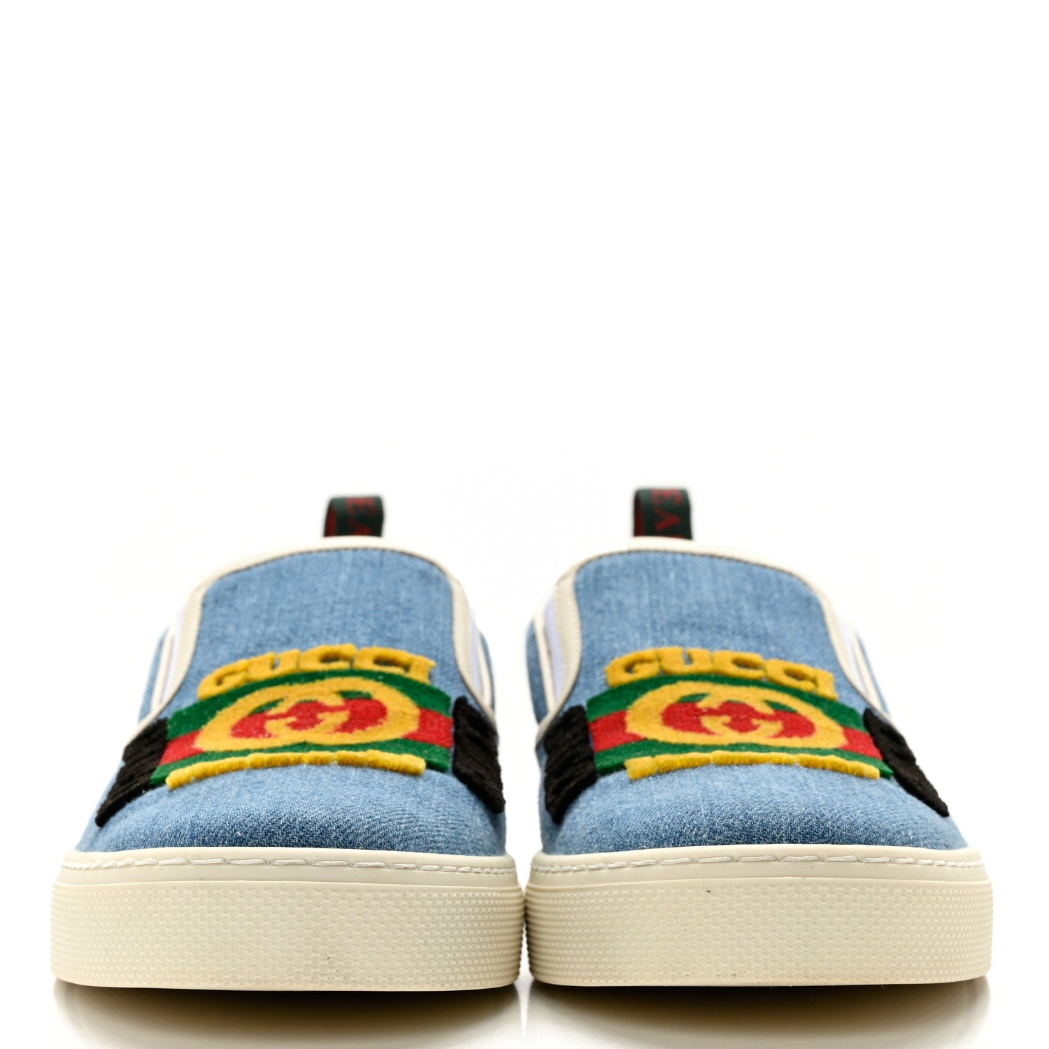 Gucci Kura Denim Logo Embroidered Mens Slip On Sneakers 7.5 Blue 2 of 12