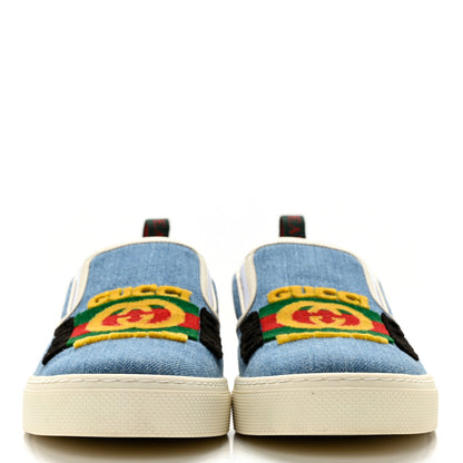 Gucci Kura Denim Logo Embroidered Mens Slip On Sneakers 7.5 Blue 2 of 12