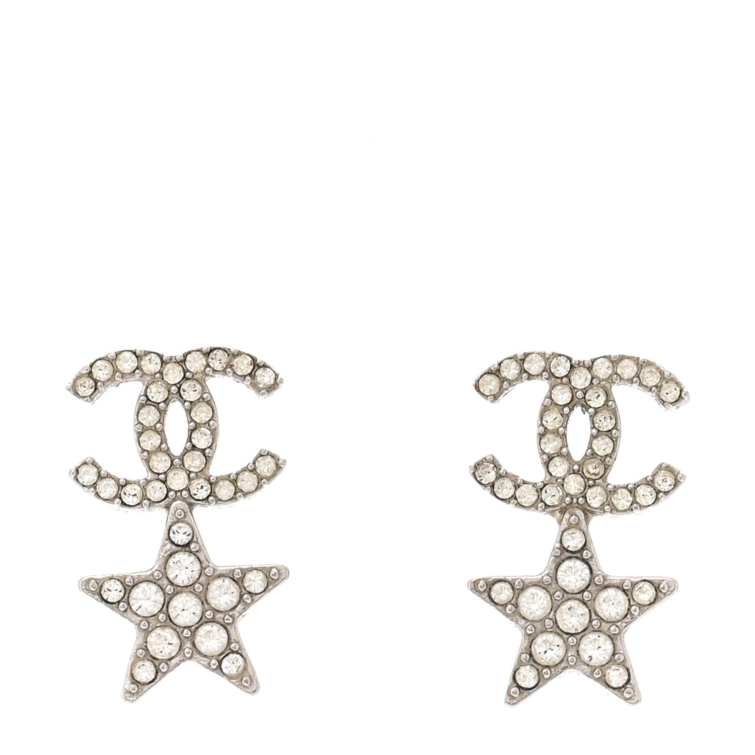 Chanel Crystal CC Starfall Drop Earrings Silver 1 of 4