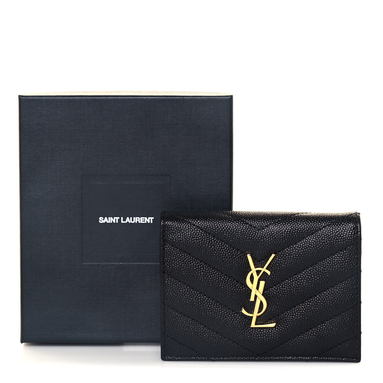 Saint Laurent Grain De Poudre Matelasse Chevron Monogram Card Case Black 12 of 12