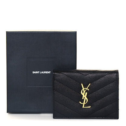 Saint Laurent Grain De Poudre Matelasse Chevron Monogram Card Case Black 12 of 12