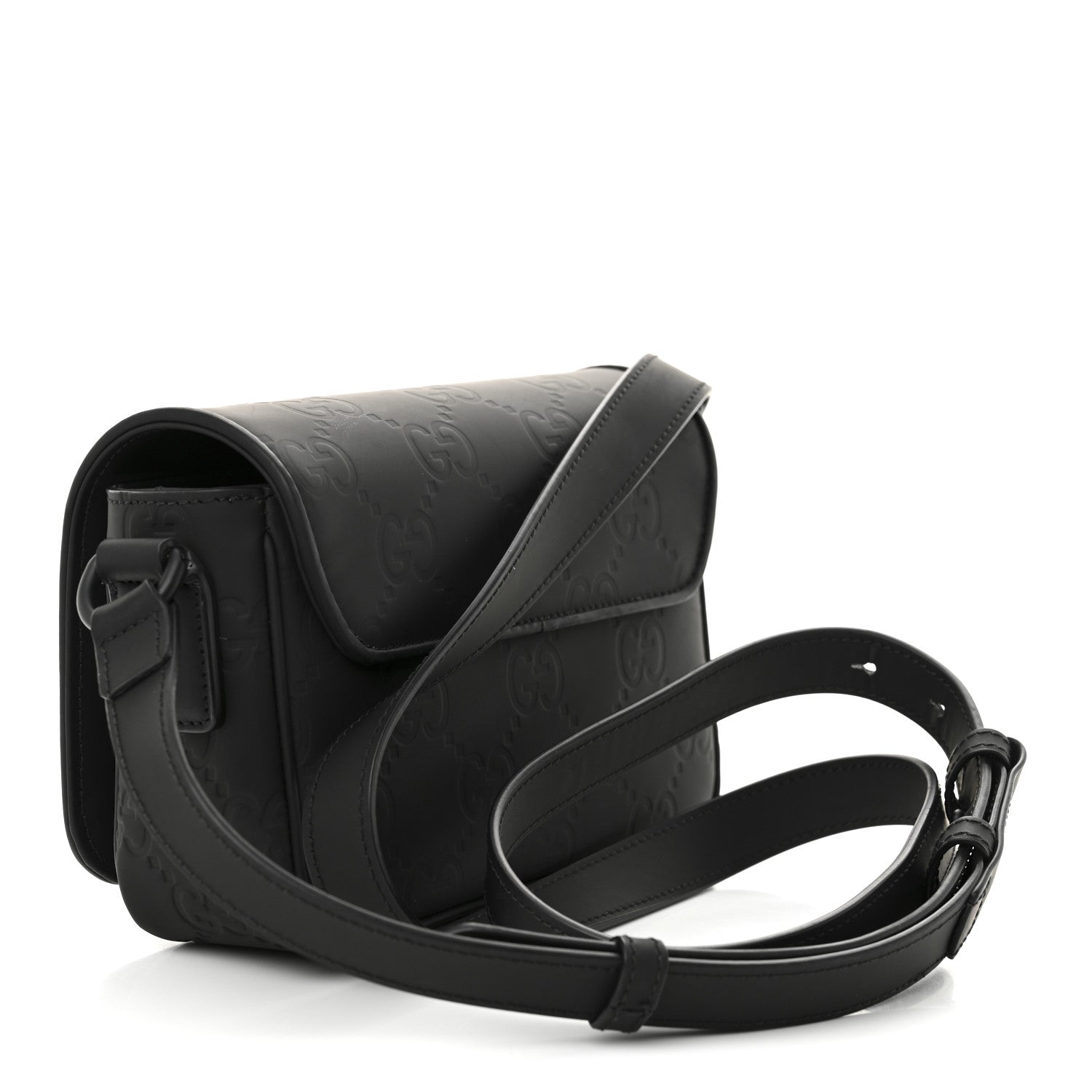 Gucci Rubber Effect Calfskin GG Mini Messenger Bag Black 3 of 10