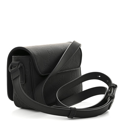Gucci Rubber Effect Calfskin GG Mini Messenger Bag Black 3 of 10
