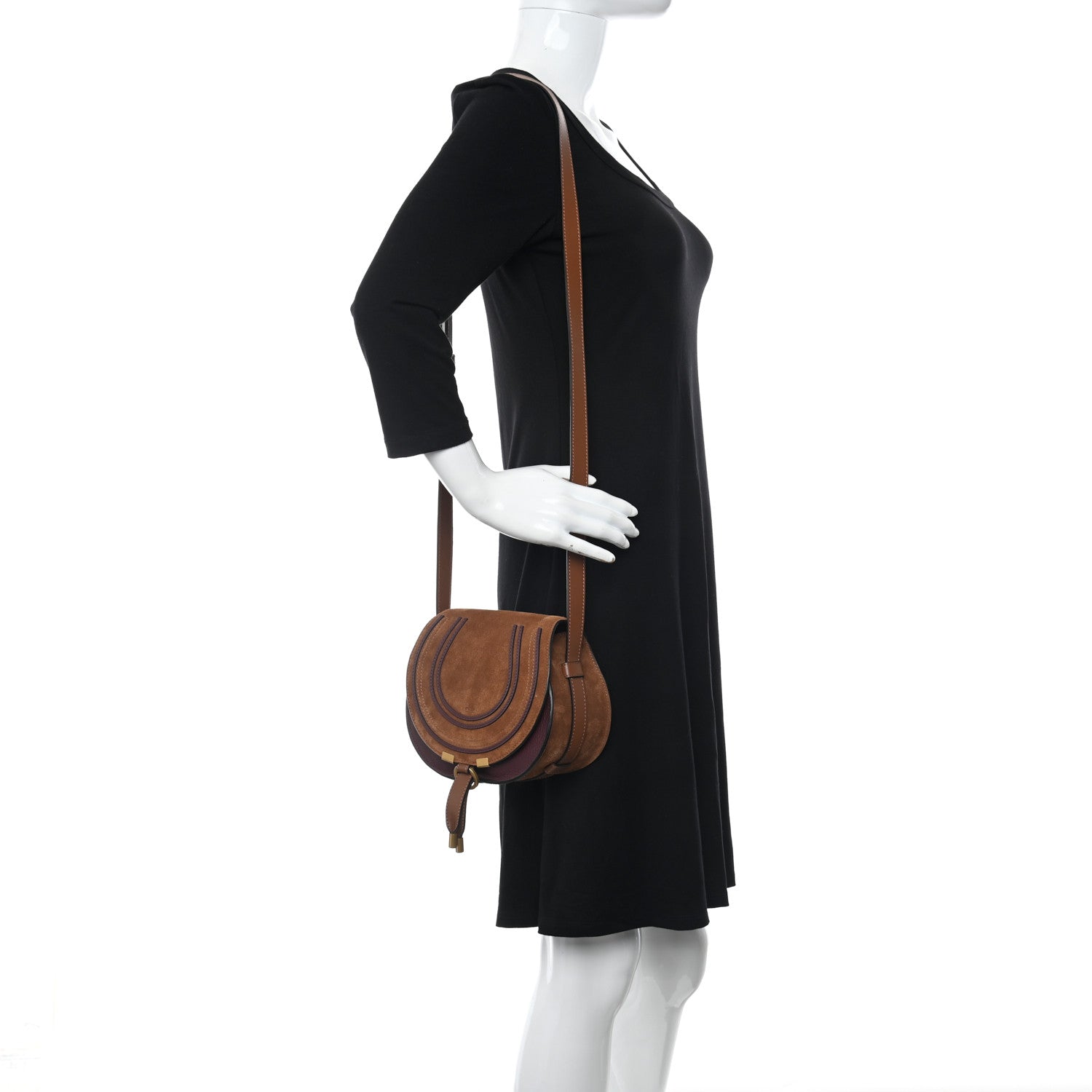 Chloe Suede Calfskin Mini Marcie Round Crossbody Bag Tan 2 of 9