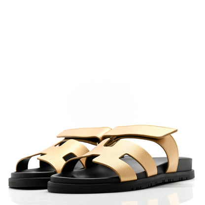 Hermes Metallic Goatskin Womens Chypre Sandals 38.5 Dore 3 of 9