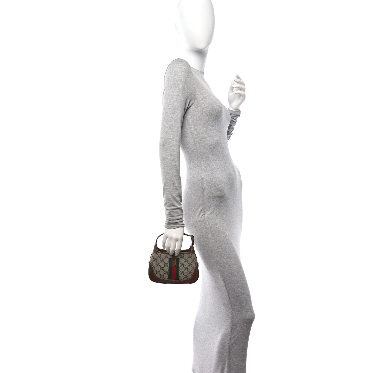 GG Supreme Monogram Azalea Calfskin Web Mini Jackie 1961 Hobo Beige Ebony Brown Sugar
