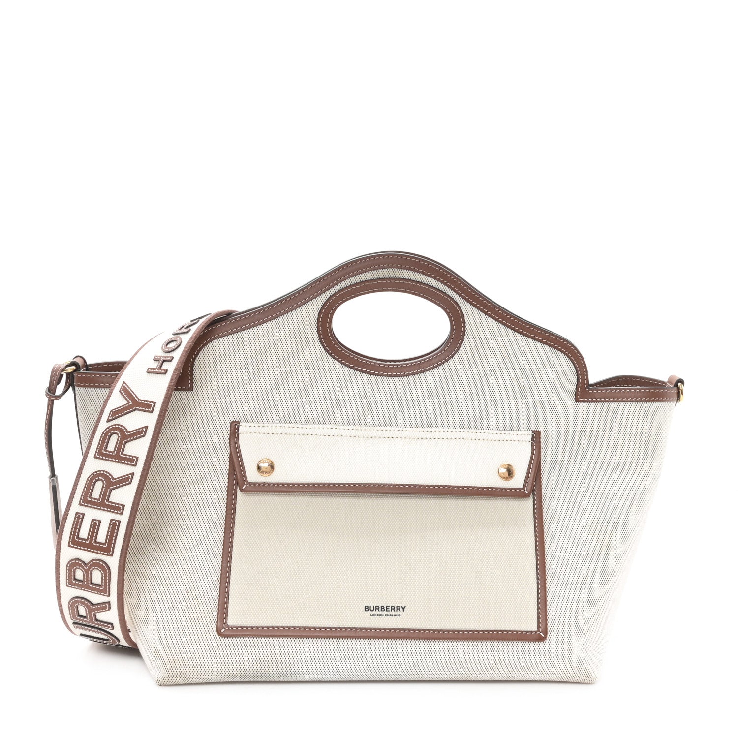 Burberry Canvas Smooth Calfskin Small Pocket Tote Soft Fawn Ecru 1 of 11