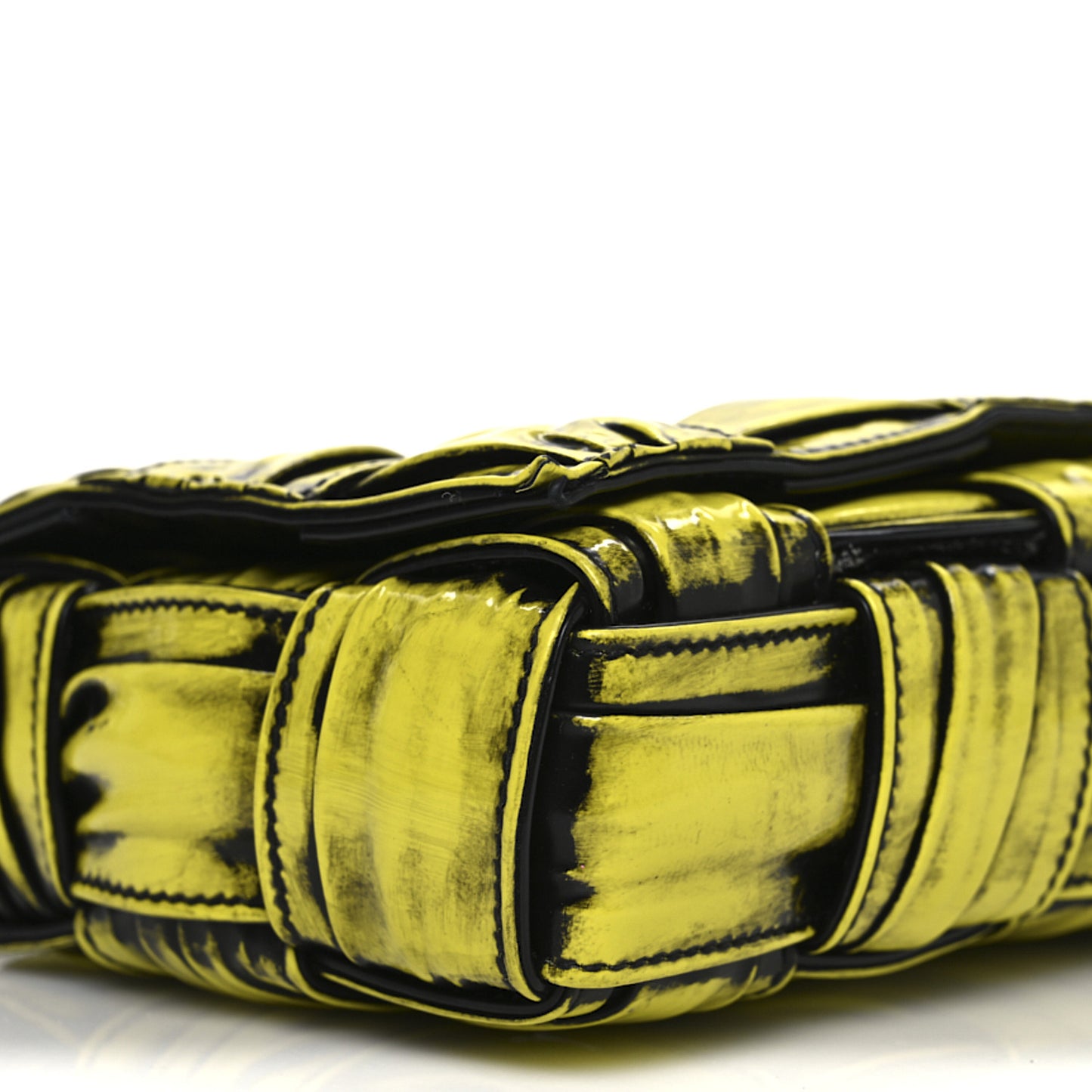 Patent Maxi Intrecciato Padded Cassette Crossbody Bag New Chartreuse Black