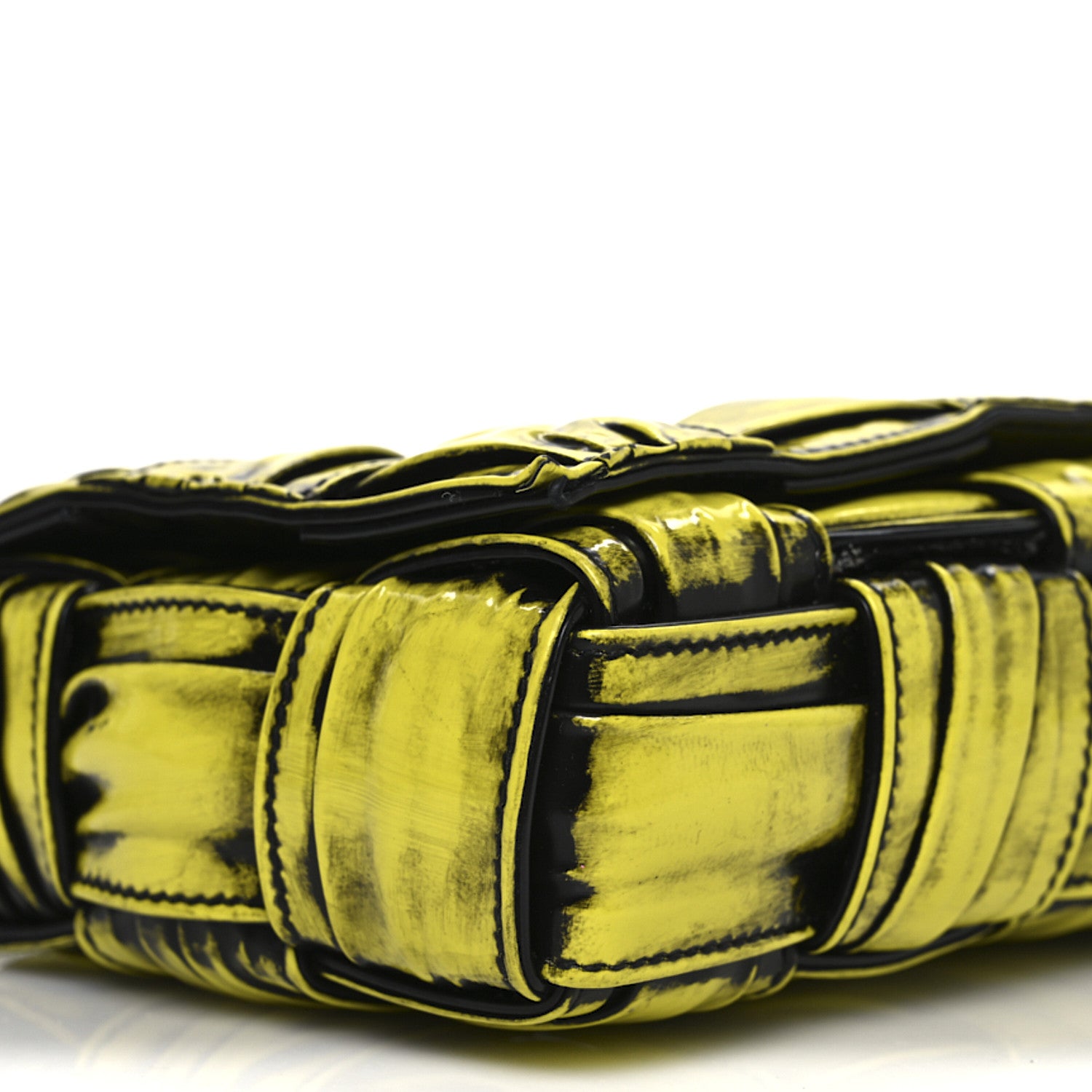 Bottega Veneta Patent Maxi Intrecciato Padded Cassette Crossbody Bag New Chartreuse Black 9 of 11