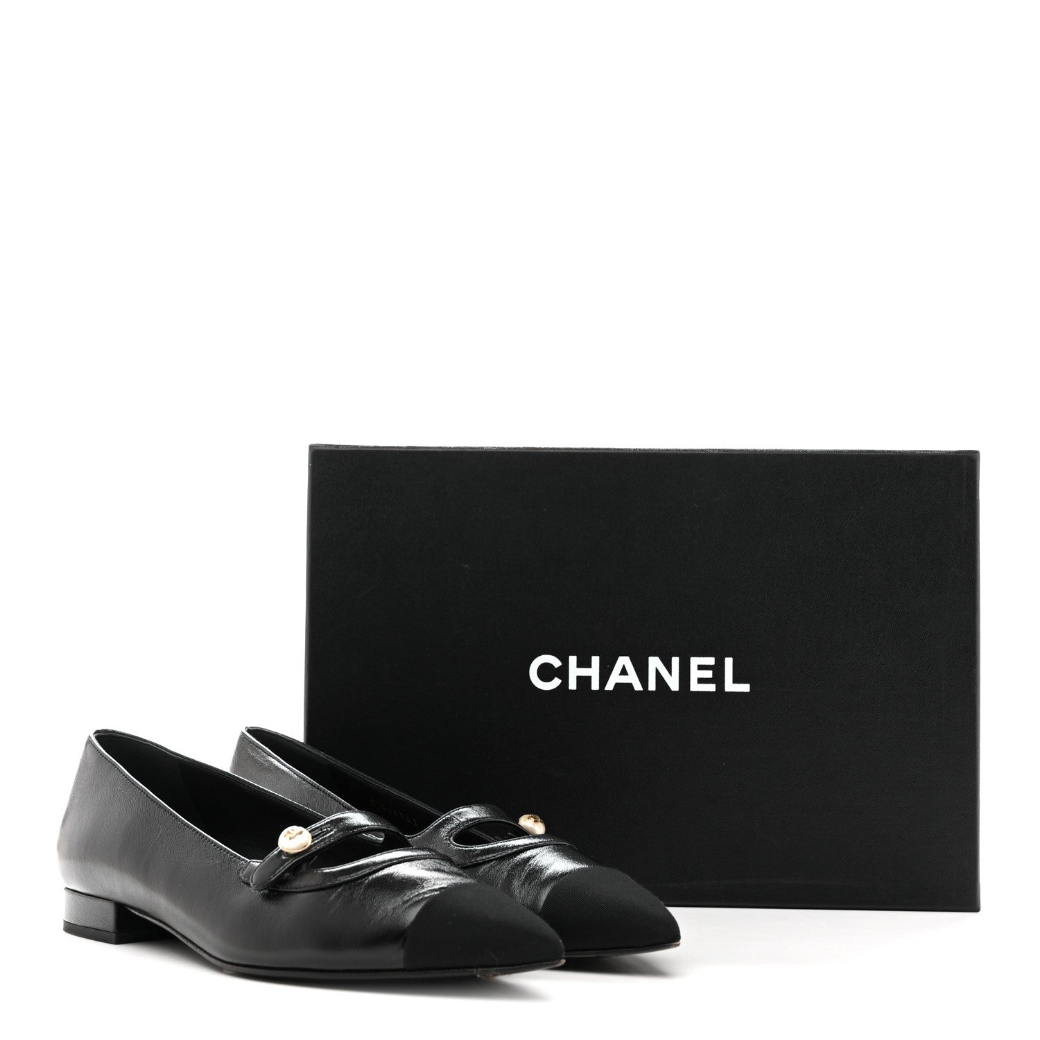 Chanel Shiny Lambskin Grosgrain Pearl Mary Jane Flats 37.5 Black 10 of 10