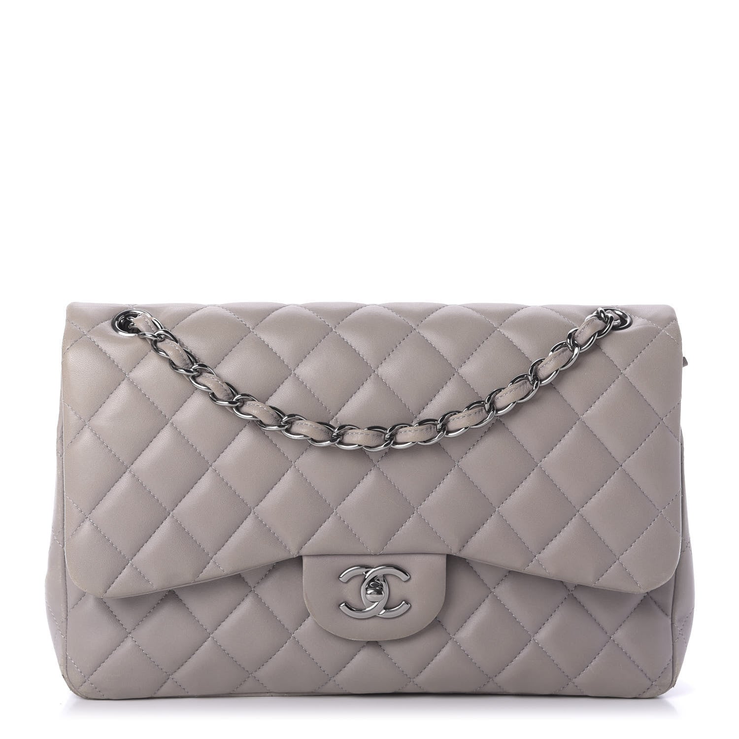 Chanel Lambskin Quilted Jumbo Double Flap Grey 1 of 13