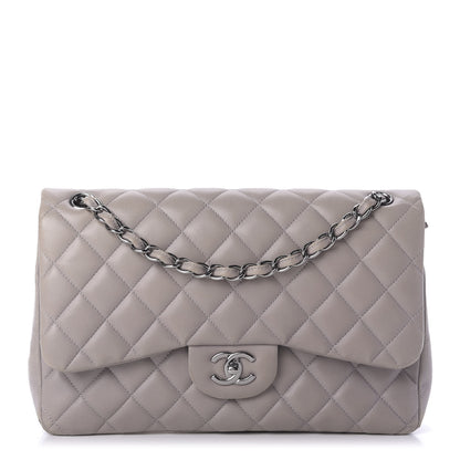 Chanel Lambskin Quilted Jumbo Double Flap Grey 1 of 13