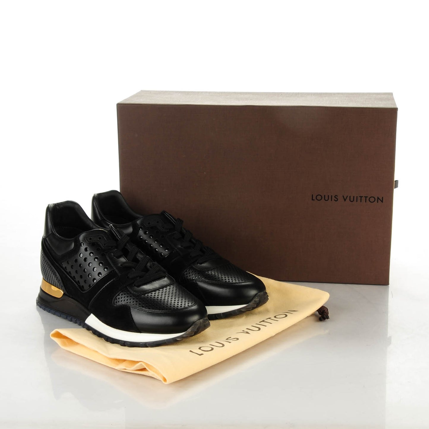 Nubuck Calfskin Perforated Run Away Sneakers 38 Black