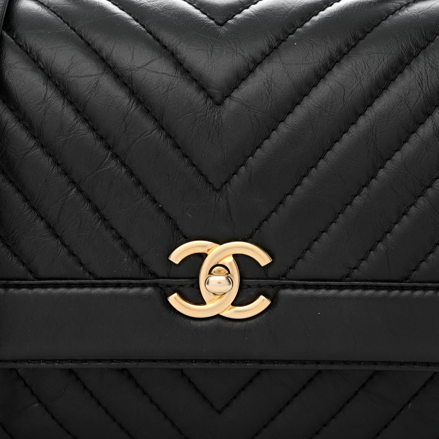 Calfskin Chevron Quilted Top Handle Flap Black