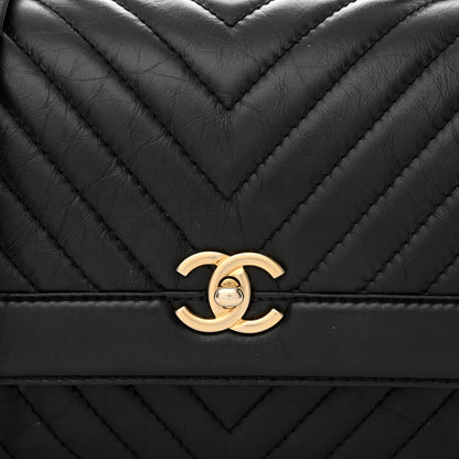 Chanel Calfskin Chevron Quilted Top Handle Flap Black 8 of 10