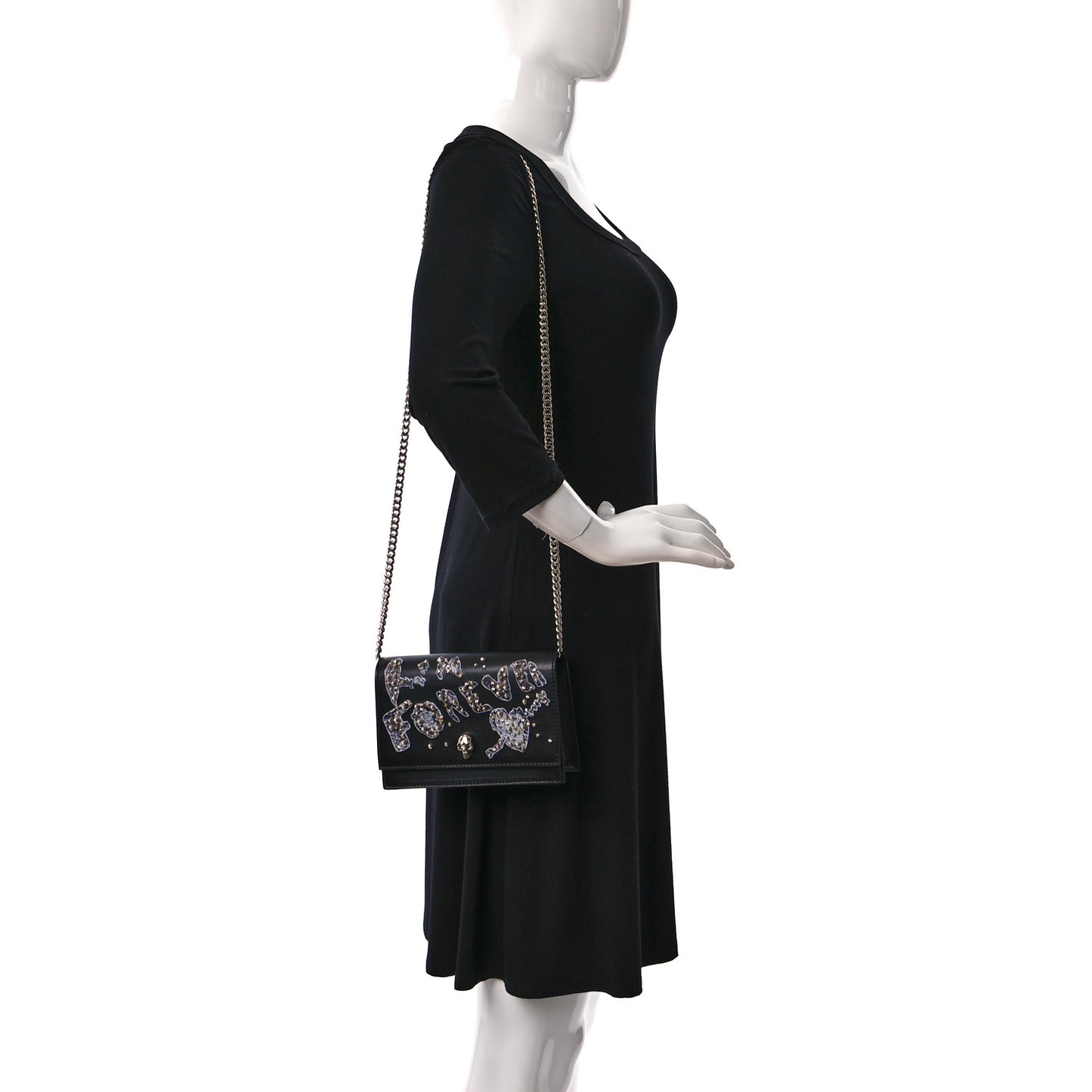 Calfskin Embellished Skull Mini Shoulder Bag Black