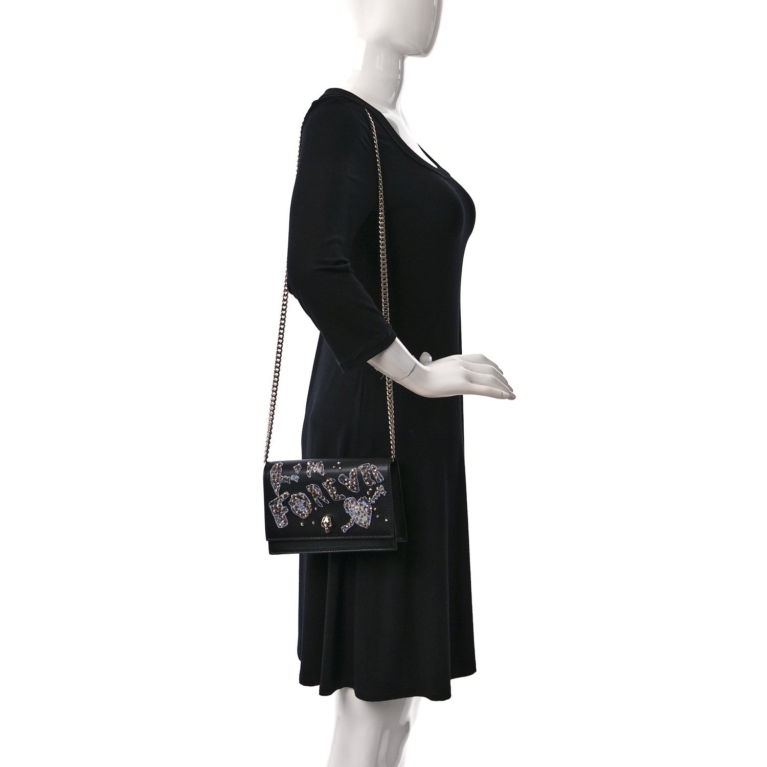 Alexander McQueen Calfskin Embellished Skull Mini Shoulder Bag Black 2 of 12