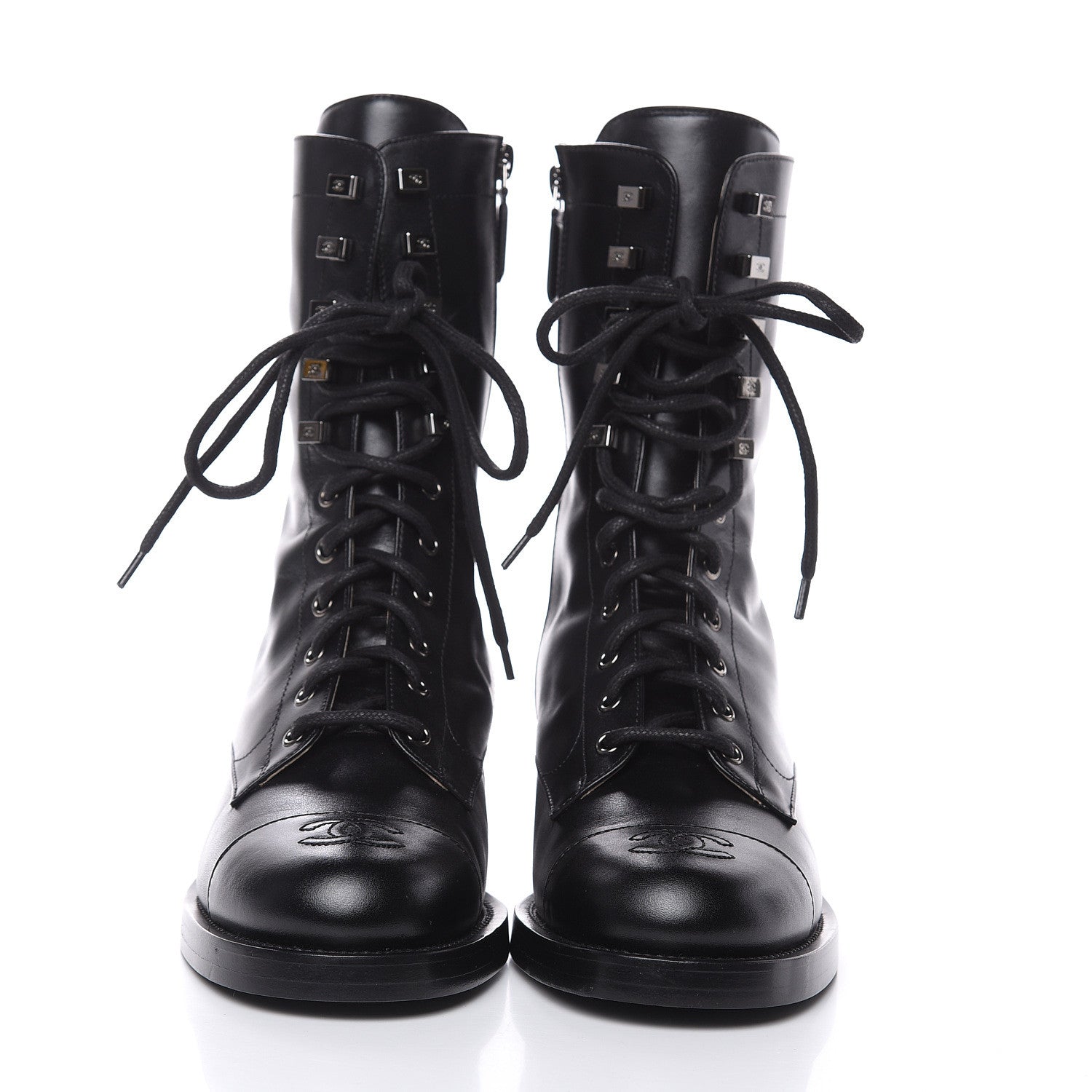 Chanel Calfskin CC Combat Boots 40 Black 2 of 8