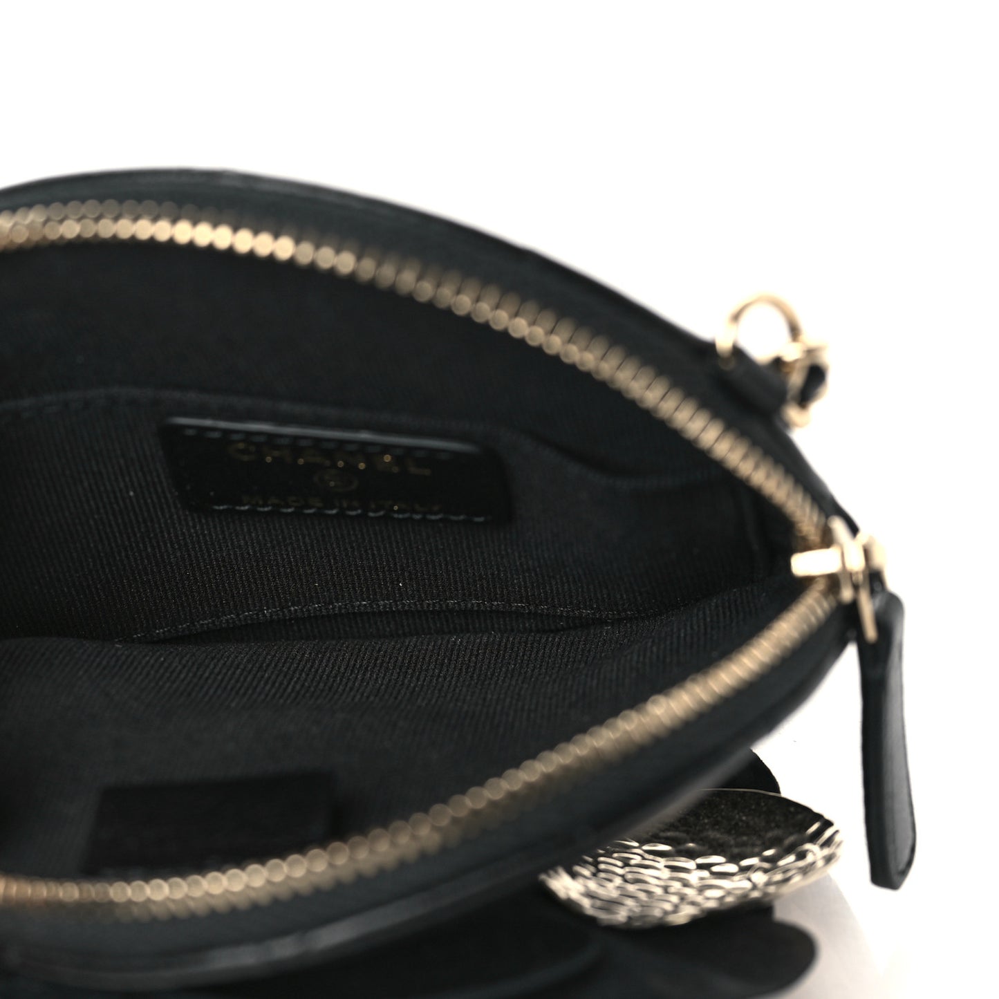 Lambskin Mini Camellia Bouquet Clutch With Chain Black