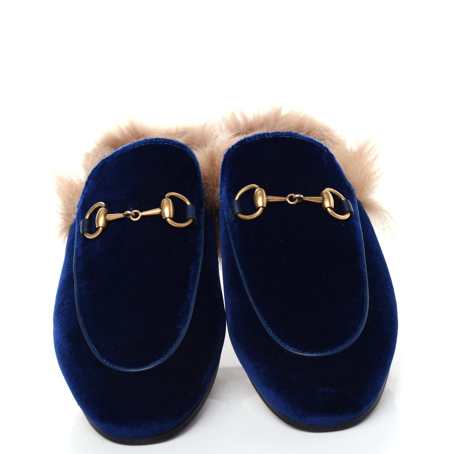 Gucci Velvet Fur Womens Princetown Slippers 36 Cobalt Blue 5 of 11