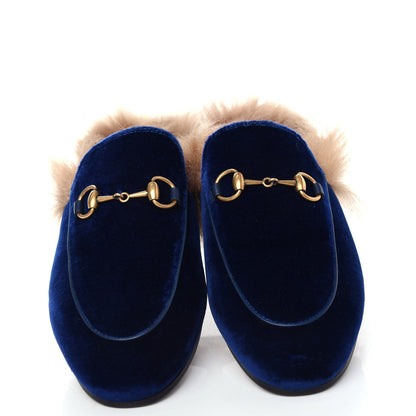 Gucci Velvet Fur Womens Princetown Slippers 36 Cobalt Blue 5 of 11