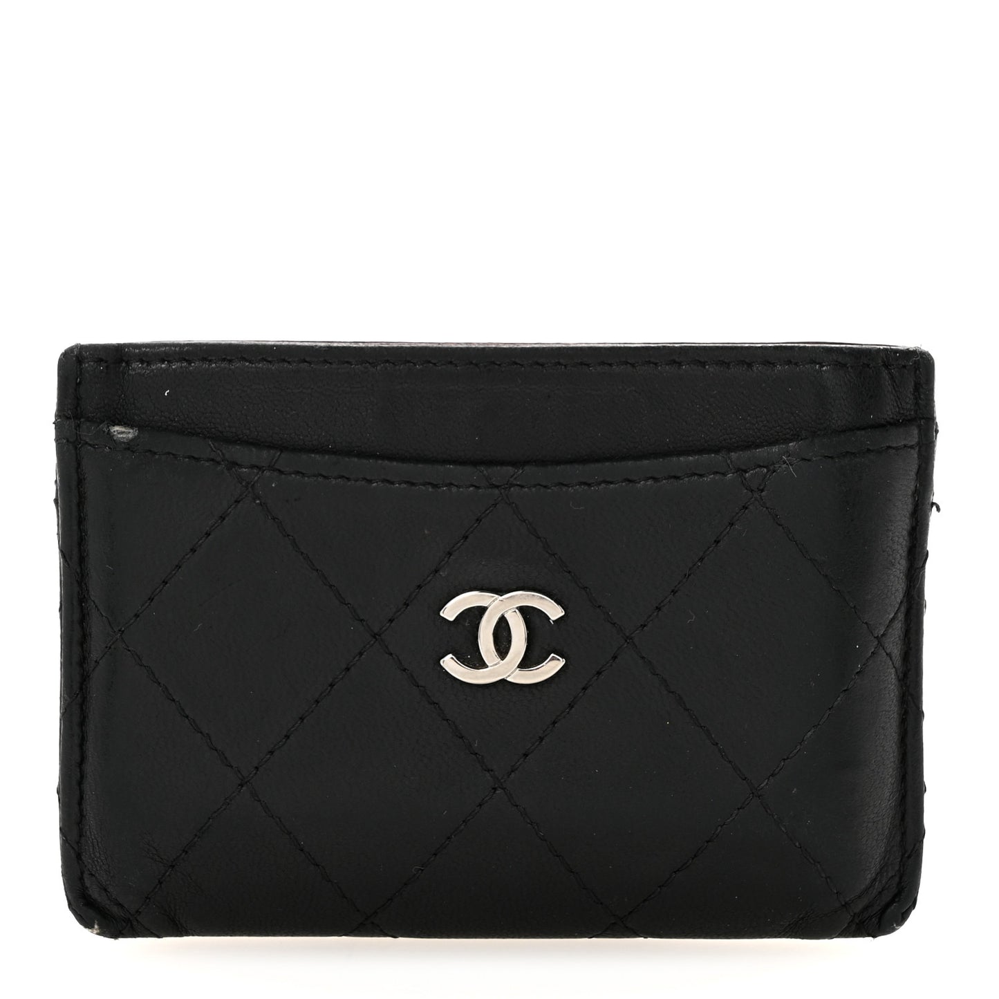 Lambskin Quilted Card Holder Black
