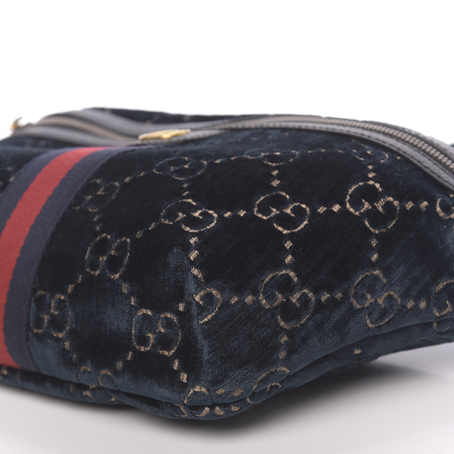 Gucci Velvet GG Monogram Web Belt Bag Blue Beige 9 of 10