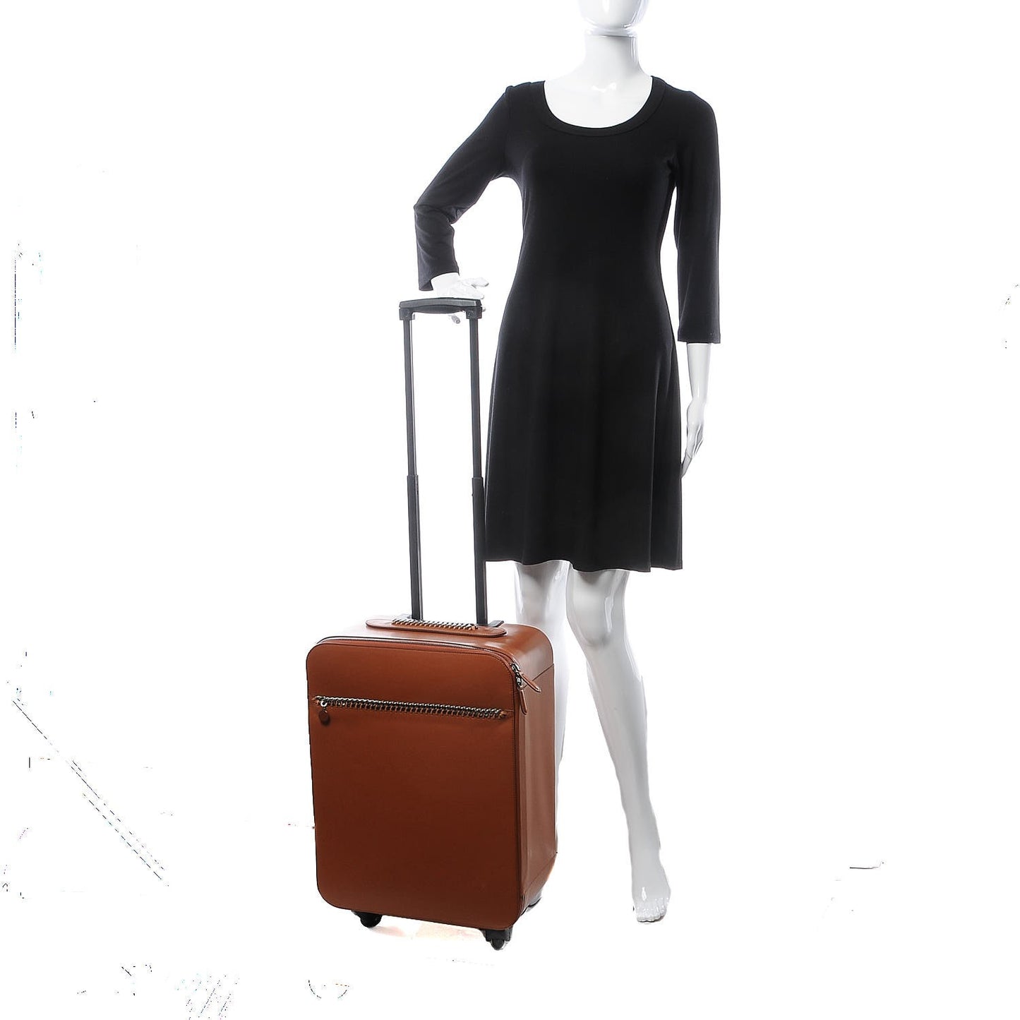 Smooth Faux Leather 4 Wheel Falabella Travel Suitcase Tan