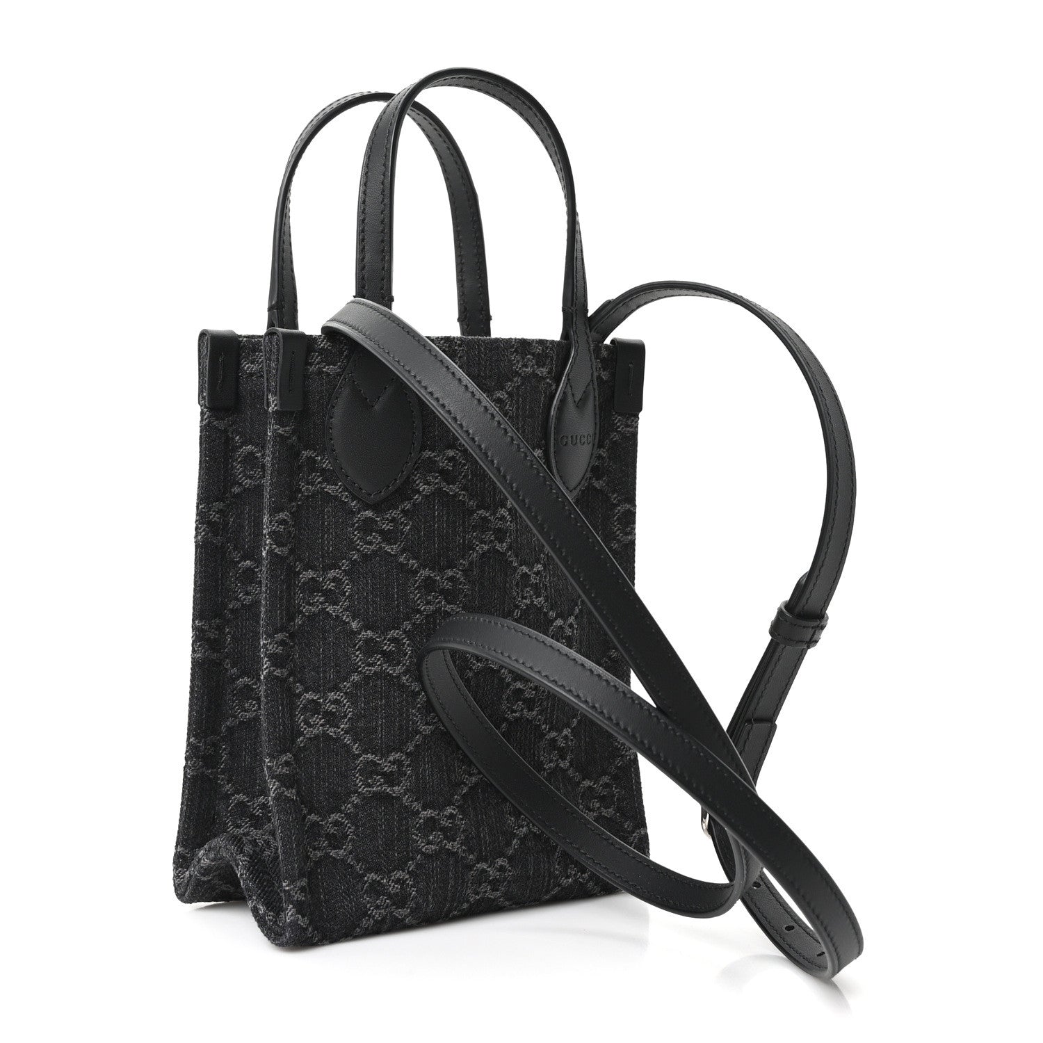 Gucci Denim Cuoio Harness GG Monogram Mini Ophidia Tote Bag Black Medium Grey 3 of 10