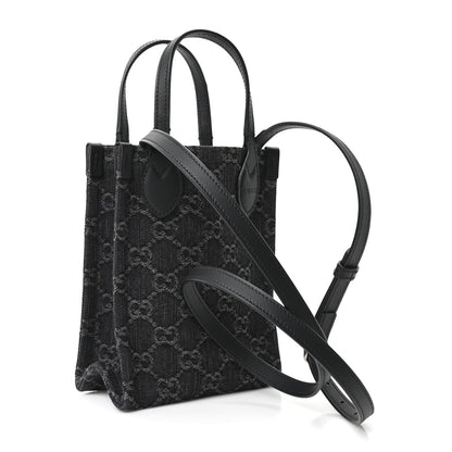 Gucci Denim Cuoio Harness GG Monogram Mini Ophidia Tote Bag Black Medium Grey 3 of 10