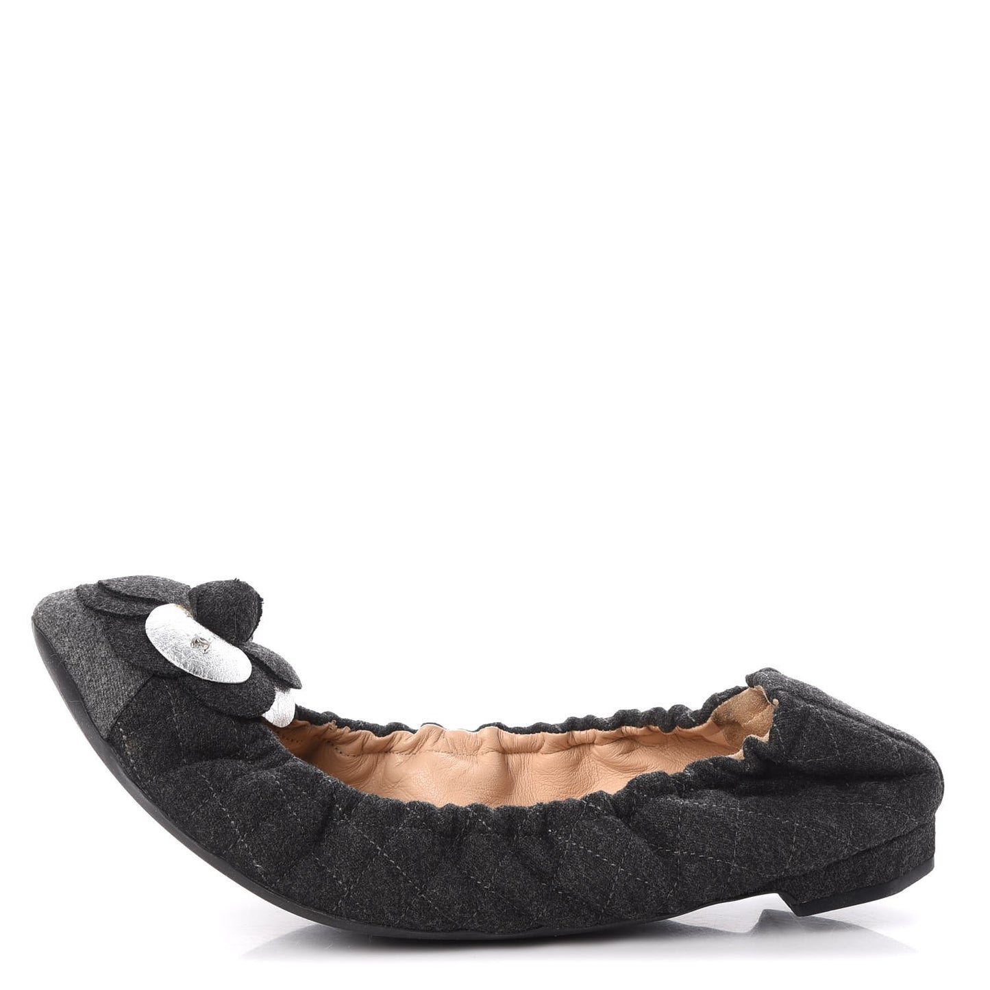 Tweed Quilted Camellia Cap Toe Ballerina Flats 40 Grey