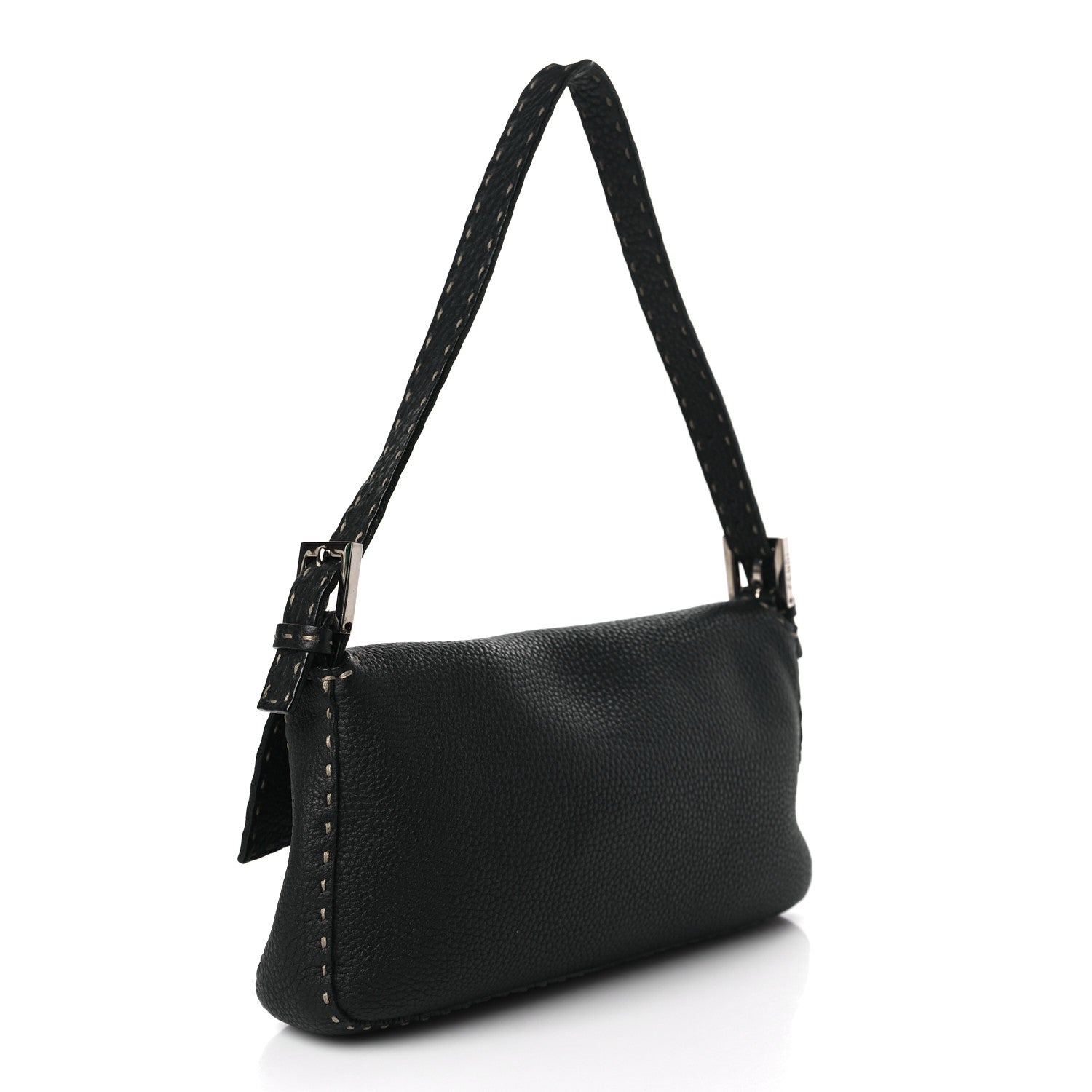 Fendi Calfskin Romano Selleria Baguette Black 3 of 9