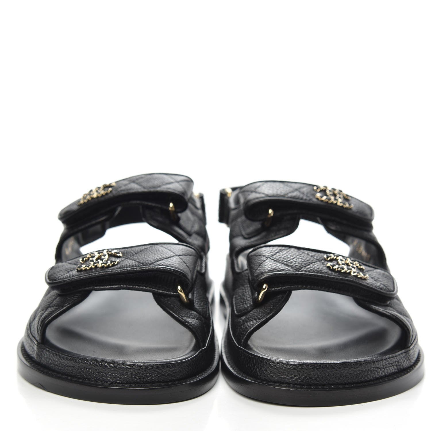Chanel Grained Calfskin Velcro Dad Sandals 38 Black 2 of 9