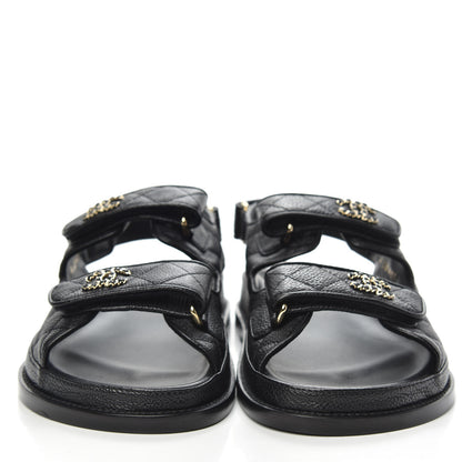 Chanel Grained Calfskin Velcro Dad Sandals 38 Black 2 of 9