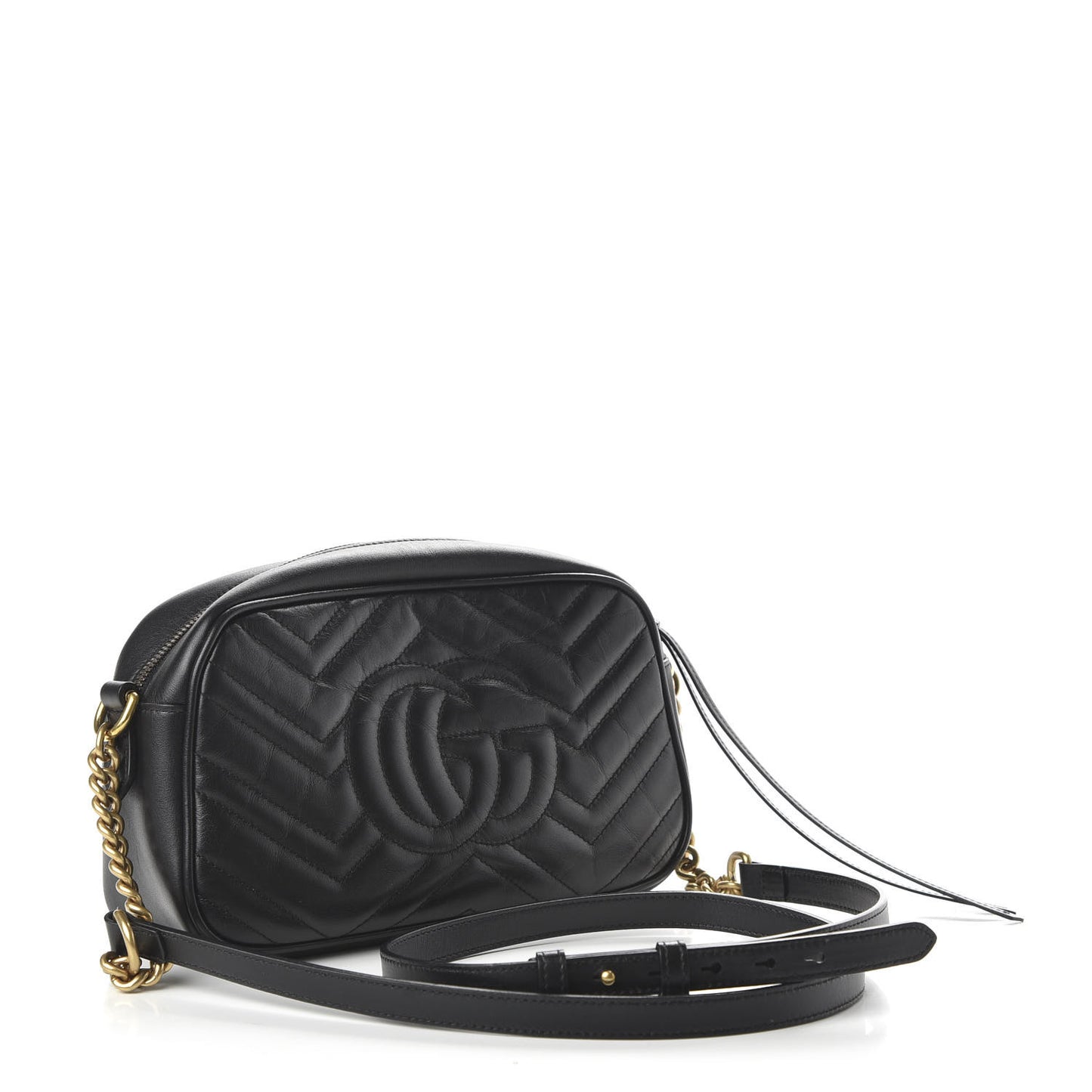 Calfskin Matelasse Small GG Marmont Chain Shoulder Bag Black