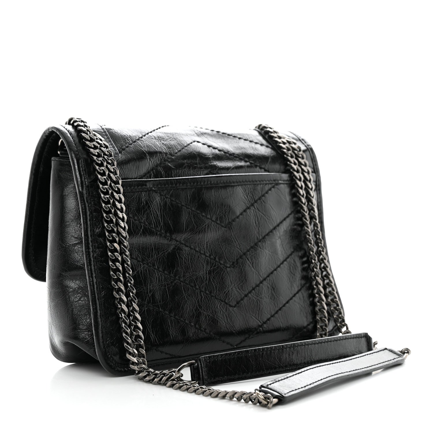 Saint Laurent Crinkled Lambskin Matelasse Monogram Baby Niki Chain Satchel Black 3 of 11