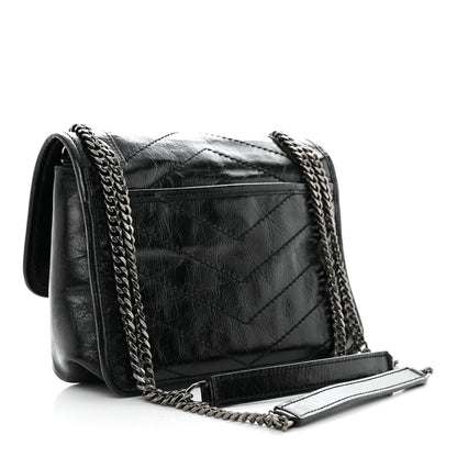 Saint Laurent Crinkled Lambskin Matelasse Monogram Baby Niki Chain Satchel Black 3 of 11