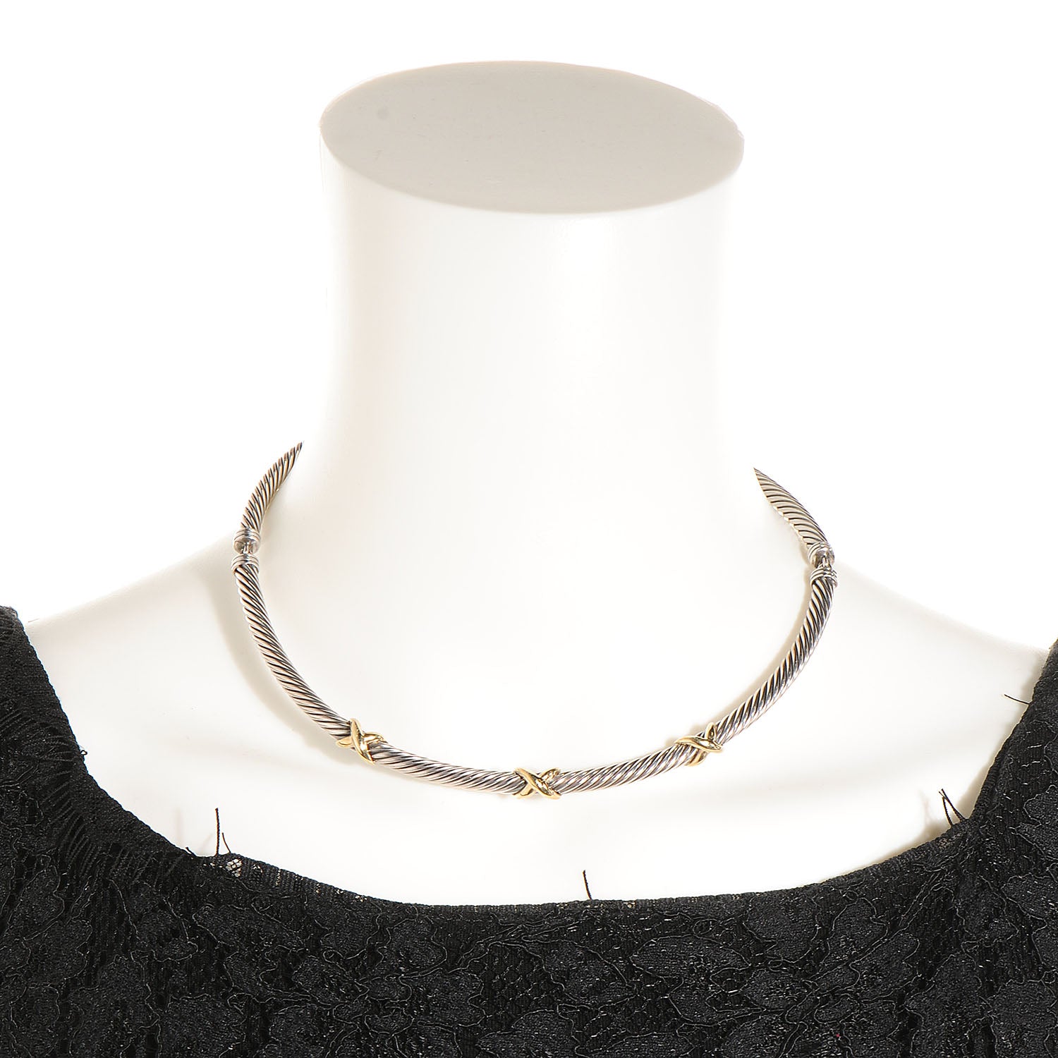 David Yurman Sterling Silver 14K Yellow Gold 5mm X Cable Necklace 2 of 8