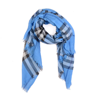 Burberry Wool Silk House Check Lightweight Scarf Cornflower Blue 1 of 5