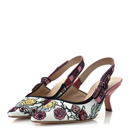 Christian Dior Canvas Florilegio Embroidered Ribbon J'Adior Slingback Pumps 38 White Multicolor 4 of 13