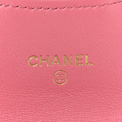 Chanel Lambskin Quilted Flap Card Holder On Chain Pink 10 of 15