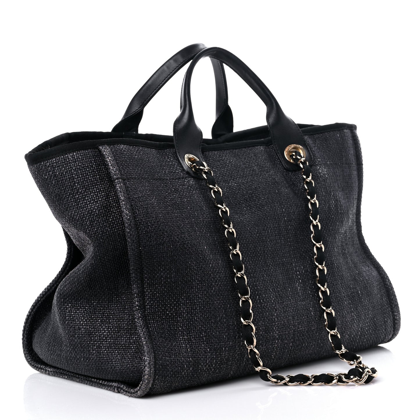 Woven Straw Raffia Large Deauville Tote Black